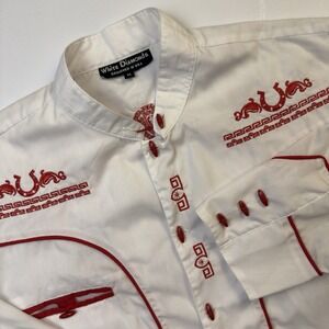 White Diamonds Men's Charro Shirt Western Wear White Red Embroider Medium Toggle